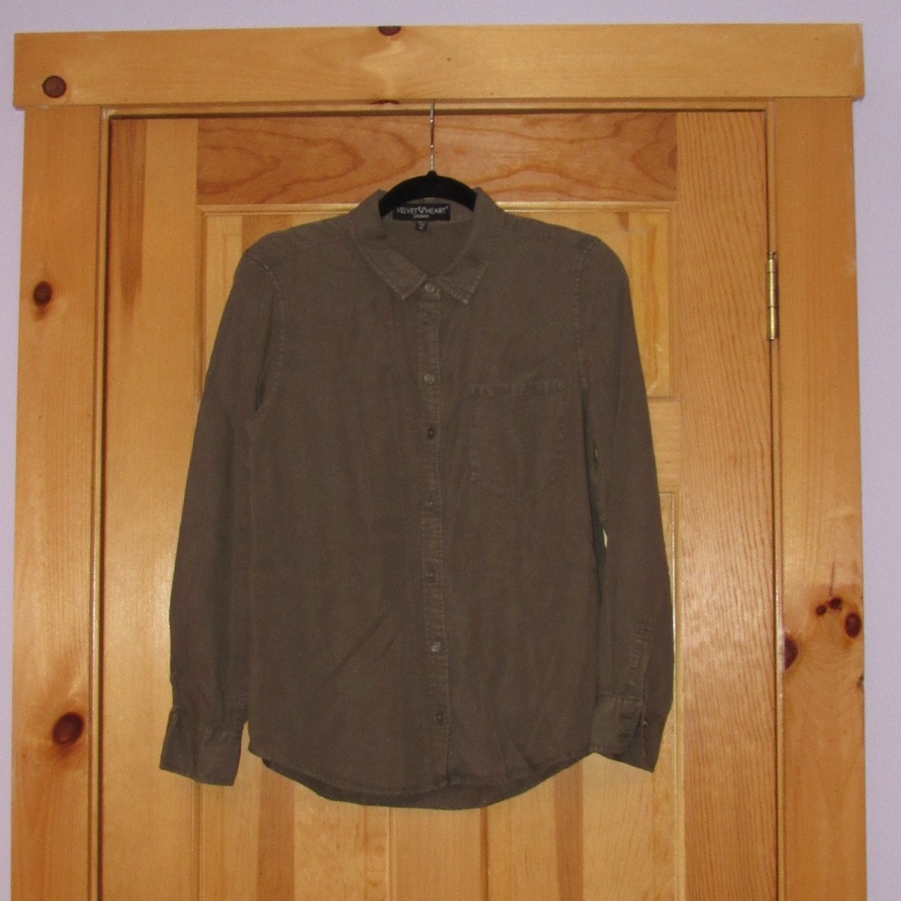 Army Green Velvet Heart Blouse
